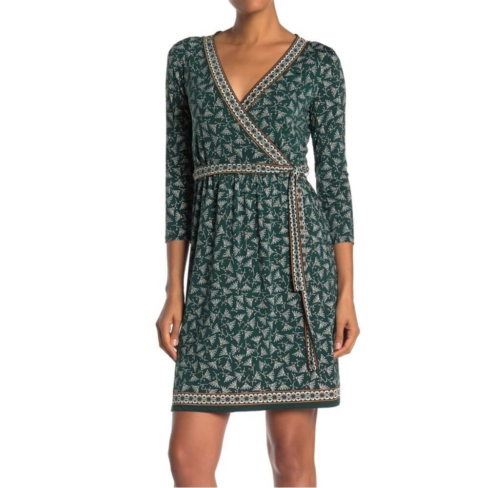 Green Patterned Wrap Dress